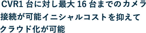 CVR1台に対し最大16台までのカメラ接続が可能イニシャルコストを抑えてクラウド化が可能