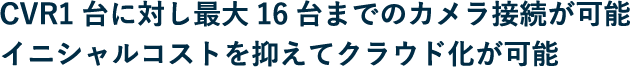 CVR1台に対し最大16台までのカメラ接続が可能イニシャルコストを抑えてクラウド化が可能