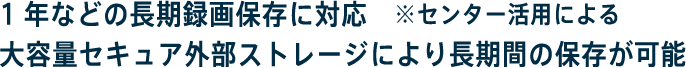 1年などの長期録画保存に対応※センター活用による大容量セキュア外部ストレージにより長期間の保存が可能